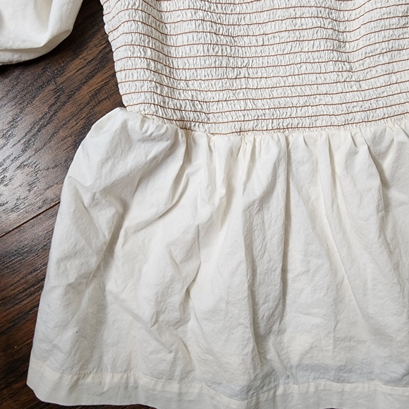 Ivory Smocked Puff Short Sleeve Ivory Regencycore Off The Shoulder Boho Shirt - Picture 7 of 9